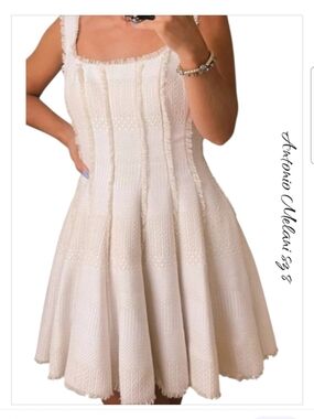 Antonio Melani Jemma Ivory Tweed Square Neck Fit & Flare Mini Dress 8